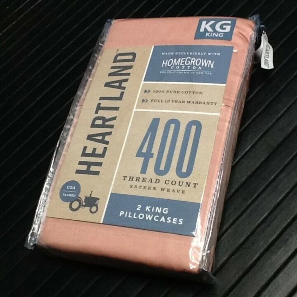 new PEACH Heartland 400 Thread Count 100% Cotton Sateen KING Pillowcases